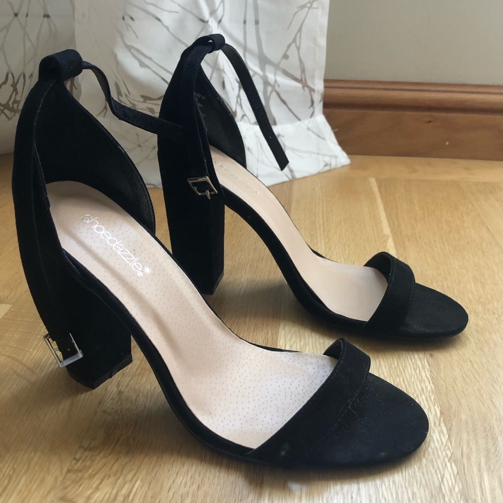 Strappy Faux suede open-toe block Sandal Heels